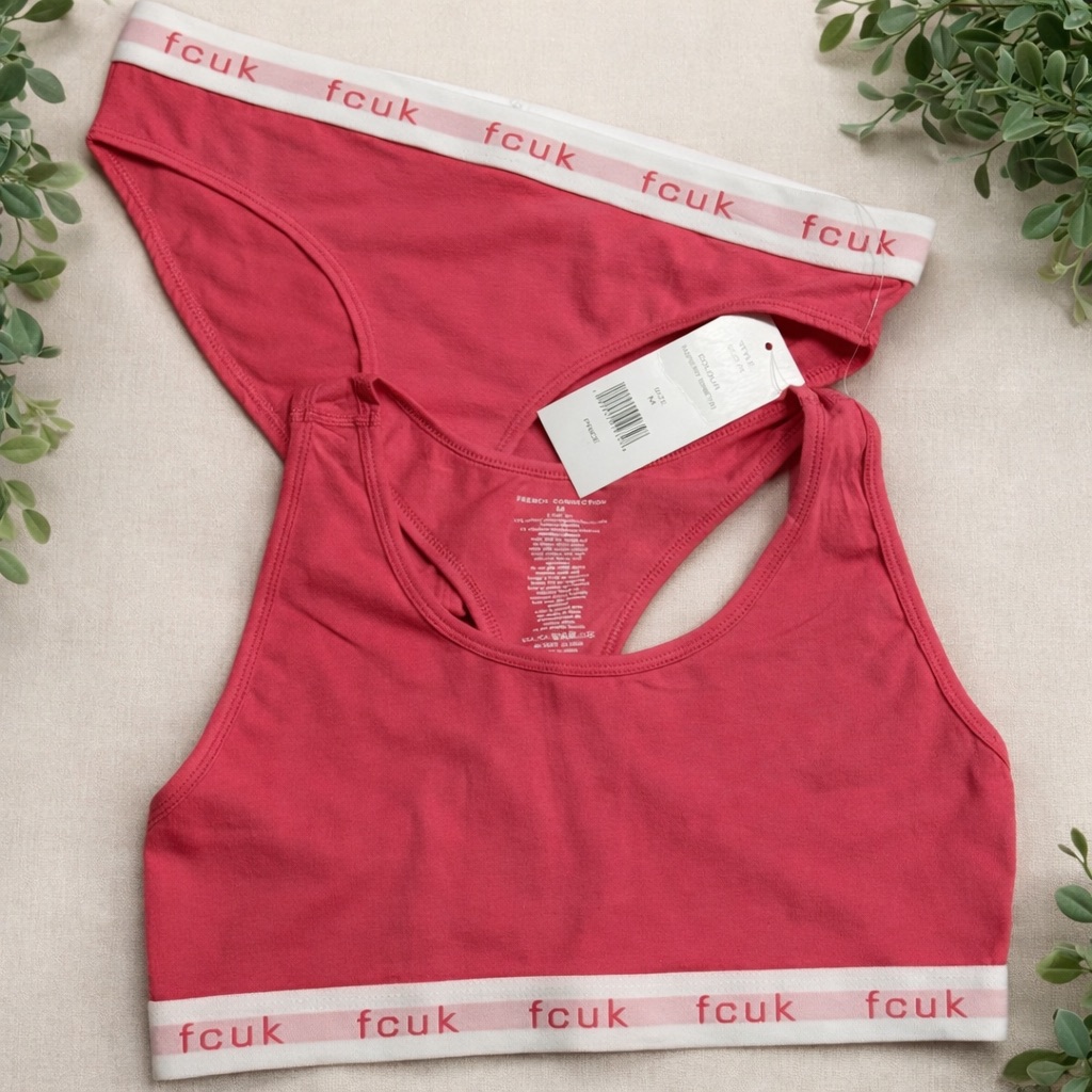 Fcuk French Connection Crop Top Bralette And Bikini Brief Set